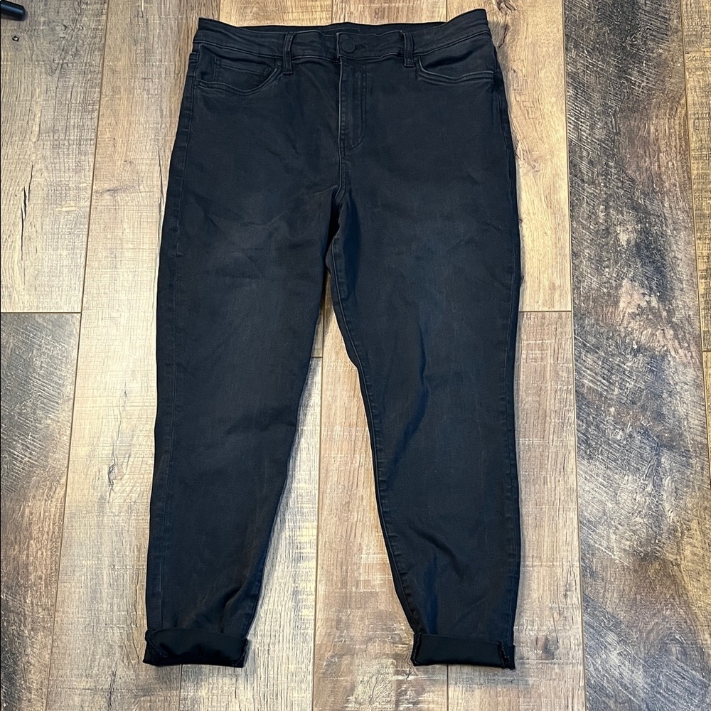 Kut from the Kloth Donna High Rise Skinny Ankle Black Stretchy Jeans Size 14